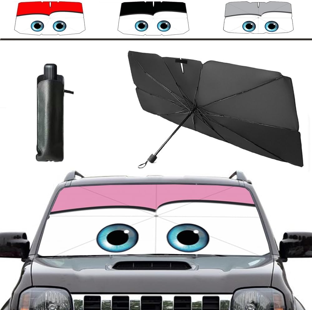 Windshield Sun Shade 2025 Car Accessories 100% Blackout Car Front Windsow Shades Umbrella Automotive Sun Visor Block Heat Insulation Protection (Black Eyes)