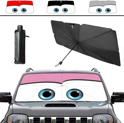 Windshield Sun Shade 2025 Car Accessories 100% Blackout Car Front Windsow Shades Umbrella Automotive Sun Visor Block Heat Insulation Protection (Black Eyes)