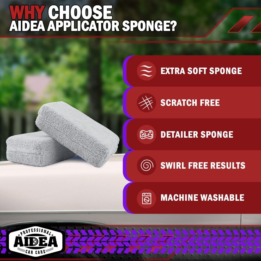 AIDEA Microfiber Applicator Pad-8Pack, Car Wash Sponge, Premium Microfiber Sponge and Cleaning Pads, Perfect for Effortless Wax, Sealant, and Conditioner Application, Car Detailing Supplies, Blue