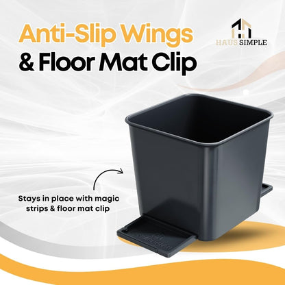 Car Trash Can for Vehicles Leakproof Compact Garbage Bin w/Stability Flap, Anti-Slip Base, Portable Trash Holder for Cars, Trucks, SUVs, Minivans (Black, Large)