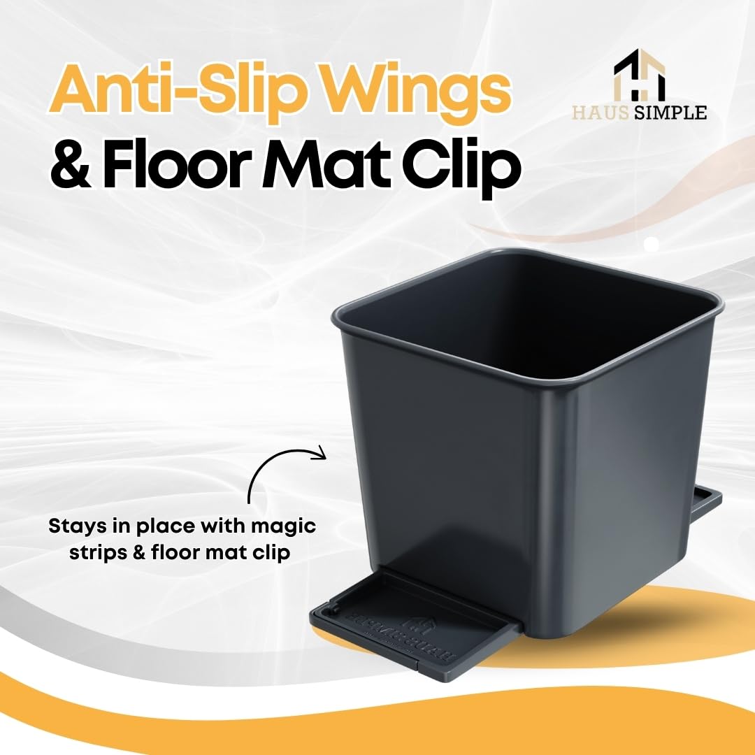 Car Trash Can with Stability Wings – Leakproof Portable Garbage Bin for Fabric & Rubber Mats – Compact Durable Plastic Auto Organizer for Cars, SUVs, Trucks (Black, Large)