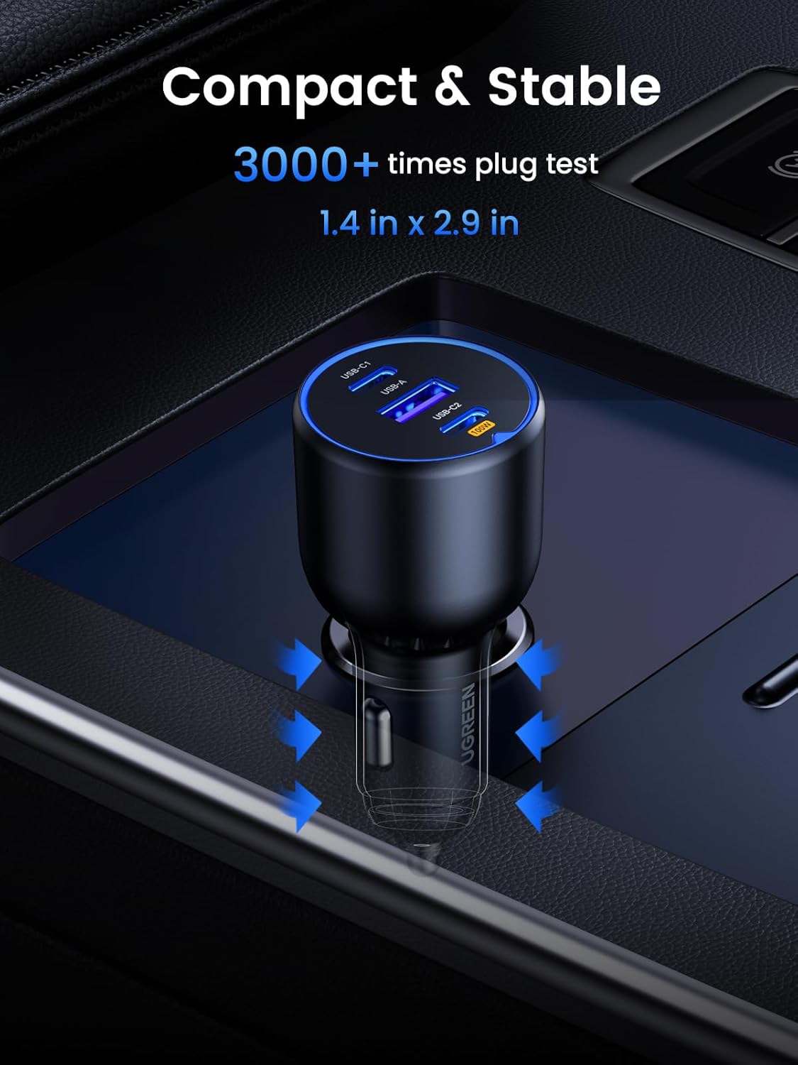 UGREEN 130W USB C Car Charger, Type C Car Charger Adapter Compatible with iPhone 17 17 Air 17 Pro 17 Pro Max 16 16 Plus 16 Pro 16 Pro Max 15 14 13 12, Galaxy S24 S23 Ultra, iPad, MacBook, and More