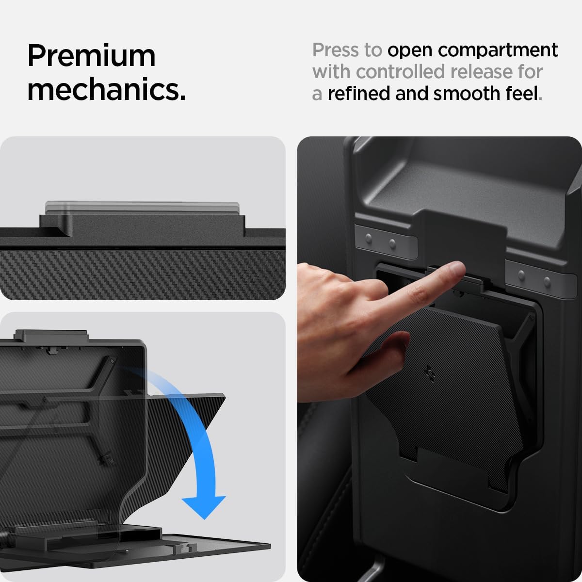 Spigen Center Console Organizer for Tesla Model Y Juniper (Only Premium & Performance 2026) and Model 3 Highland (Standard, Premium & Performance 2024/25/26) with Smooth Slide Technology - [Sliding]