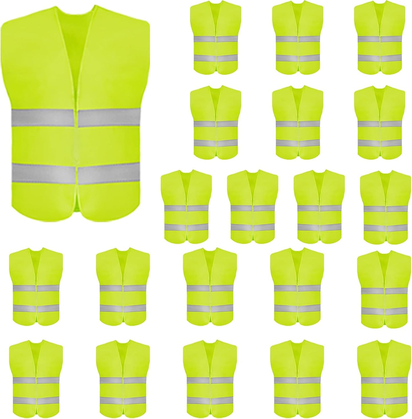 DUSKCOVE 10 Pack High Visibility Safety Vest for Traffic Work, Running, Surveyor and Security Guard - Construction Vest with 2 Reflective Strips, Made from Breathable and Neon Yellow Mesh Fabric