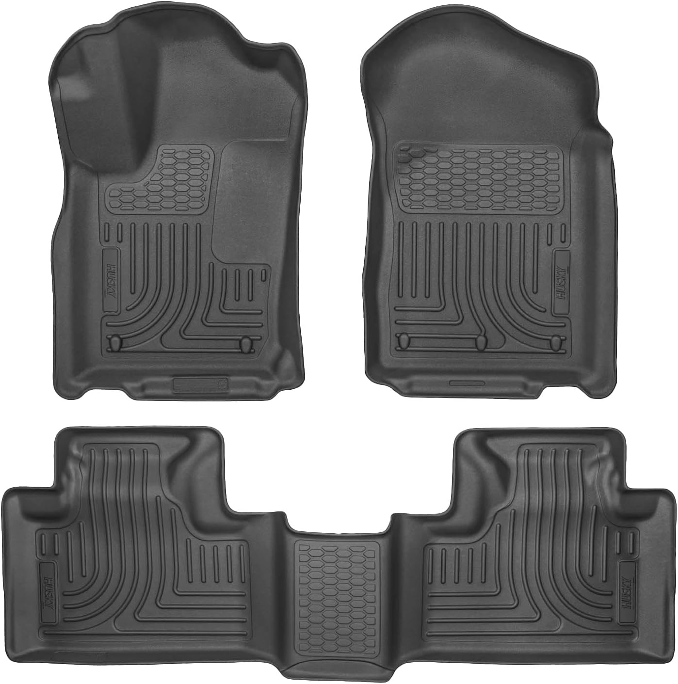 Husky Liners Weatherbeater Floor Mats | Fits 2016 - 2025 Dodge Durango; 2016 - 2021 Jeep Grand Cherokee; 2022 Jeep Grand Cherokee WK | Front & 2nd Row, 3-pc Black - 99151