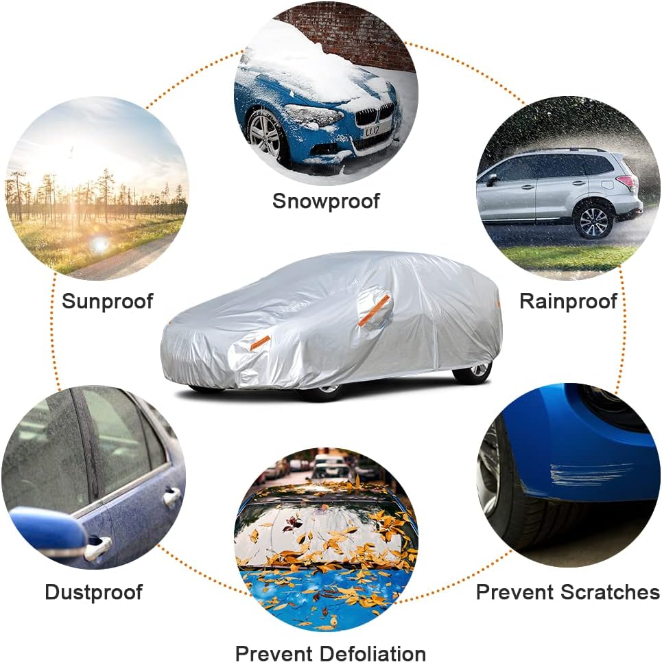 Kayme Car Covers for Automobiles Waterproof All Weather Sun Uv Rain Protection with Zipper Mirror Pocket Fit Toyota Camry, Honda Accord/Civic, Nissan Altima, Kia K5 etc.(186 to 193 Inch) 3XL