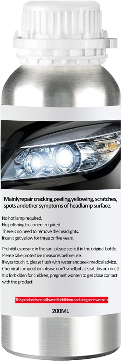Pmbqifay Headlight Restoration Kit, Car Headlight Polish Repair Renovation Kit with 200ML Repair Liquid for Repair Headlight Yellowing, Haze, Oxidation, Scrashes