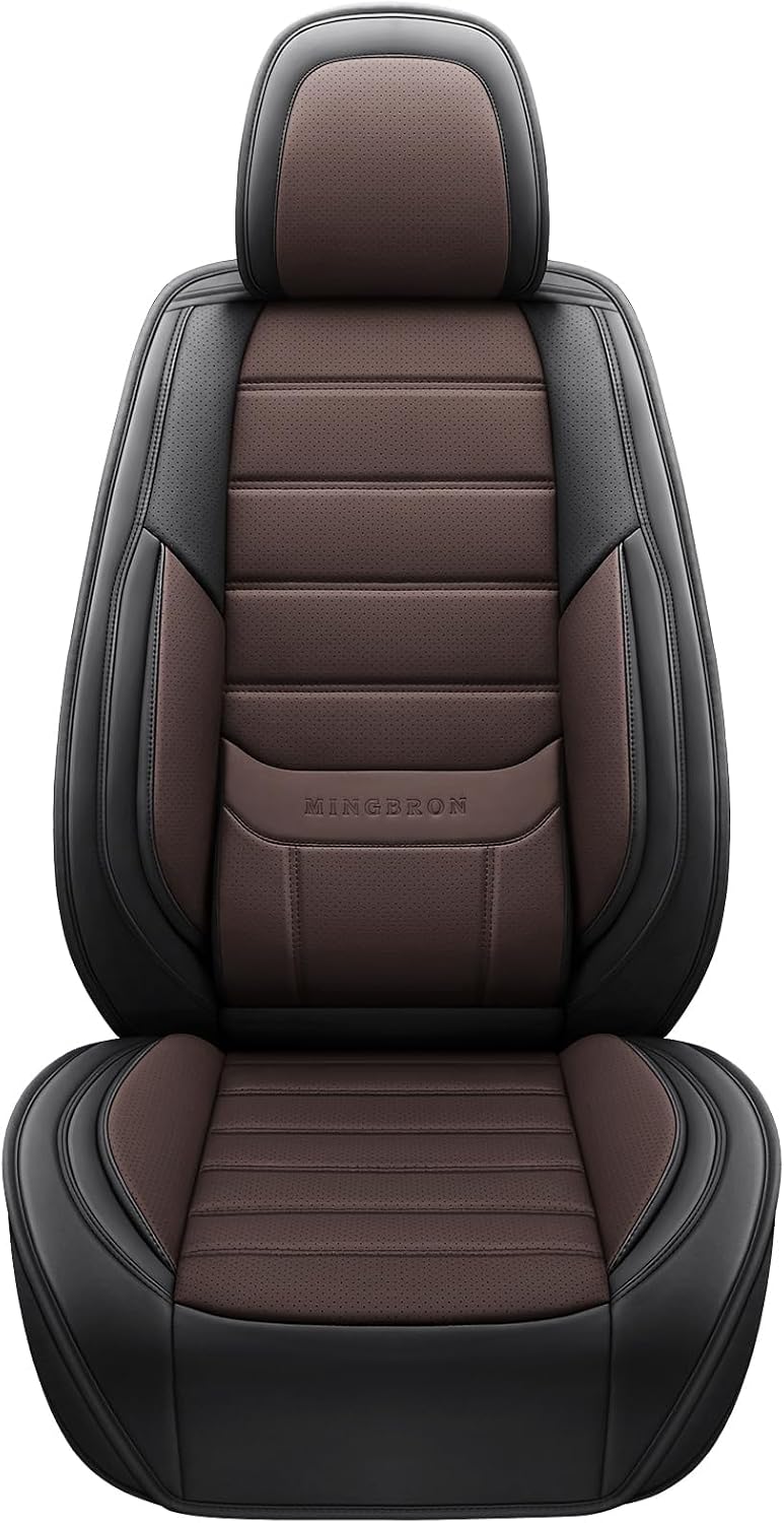 MINGBRON Car Seat Cover Full Set, Leather Car Seat Cover, Waterproof Seat Covers, Car Seat Cushion, Nappa Leather Seat Covers Car Seat Protector Universal Fit Most Cars Black