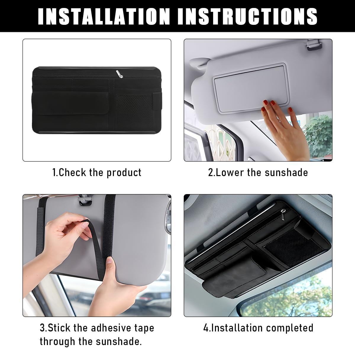 Yourkar Car Sun Visor Organizer, Soft Leather Surface Eyeglasses Note Card Holder Car Storage Bag, Scratch-Resistant Waterproof Auto Sunshade Organizer Bag, Car Accessories (Gray)