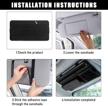 Yourkar Car Sun Visor Organizer, Soft Leather Surface Eyeglasses Note Card Holder Car Storage Bag, Scratch-Resistant Waterproof Auto Sunshade Organizer Bag, Car Accessories (Gray)