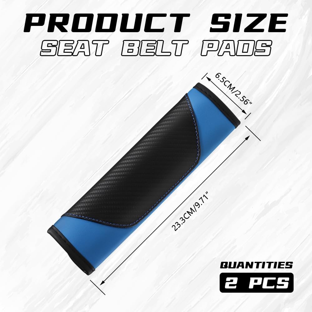 2PCS Car Seat Belt Cover Pad, Soft Carbon Fiber Leather Seatbelt Shoulder Protector for a More Comfortable Driving, Universal Safety Belt Strap Cover to Protect Your Neck (Blue)