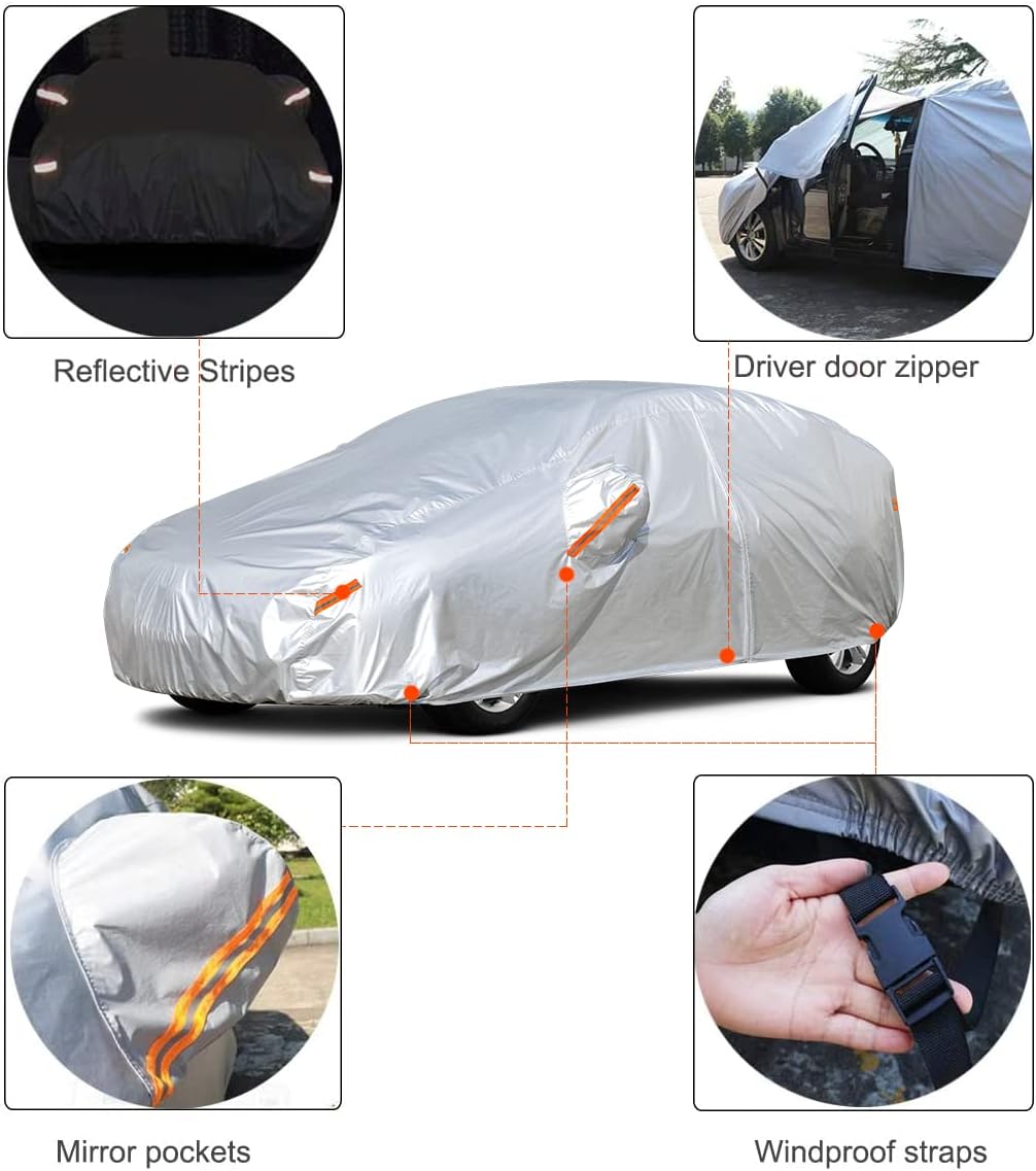 Kayme Car Covers for Automobiles Waterproof All Weather Sun Uv Rain Protection with Zipper Mirror Pocket Fit Toyota Camry, Honda Accord/Civic, Nissan Altima, Kia K5 etc.(186 to 193 Inch) 3XL