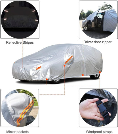 Kayme Car Covers for Automobiles Waterproof All Weather Sun Uv Rain Protection with Zipper Mirror Pocket Fit Toyota Camry, Honda Accord/Civic, Nissan Altima, Kia K5 etc.(186 to 193 Inch) 3XL