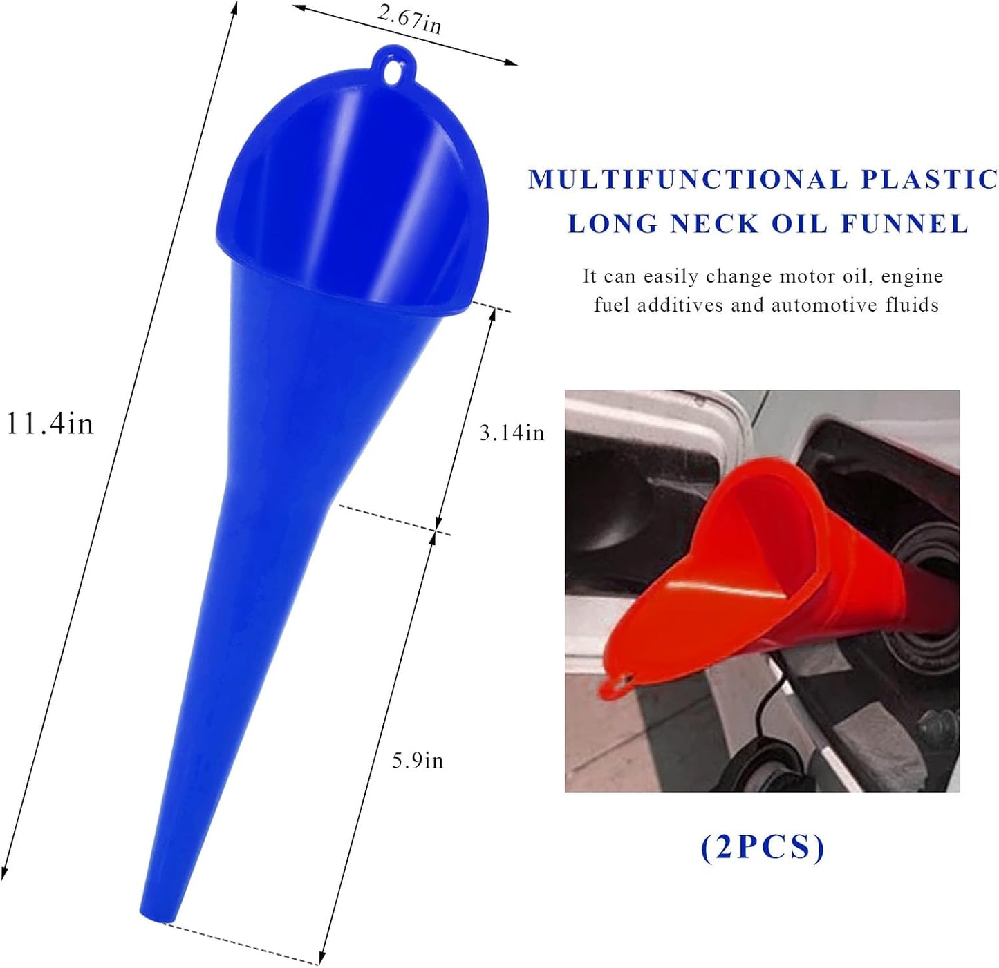2PCS Oil Funnel, Flexible Multi-Function Automotive Oil Funnel, Spill-Proof Plastic Long Neck Engine Funnels Set for Gas Lubricants Water Diesel Fuel Kerosene, Car Accessories (Blue)