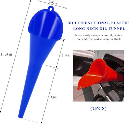 2PCS Oil Funnel, Flexible Multi-Function Automotive Oil Funnel, Spill-Proof Plastic Long Neck Engine Funnels Set for Gas Lubricants Water Diesel Fuel Kerosene, Car Accessories (Blue)