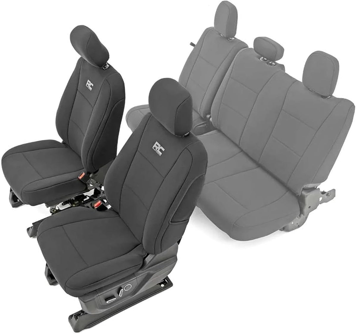 Rough Country Neoprene Front & Rear Seat Covers for Ford F-150, Lightning, F-250 & F-350 (2015-2026) Crew Cab w/Front Bench Seat & Rear 60/40 Split