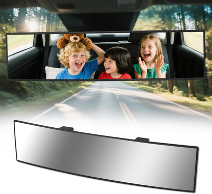 Rear View Mirror, Chrome Anti-glare Panoramic Rear Mirrors Universal 10 Inch Convex Car Interior Clip on Extra Big Wide Angle Rearview Mirror Extender to Reduce Blind Spot for Car SUV