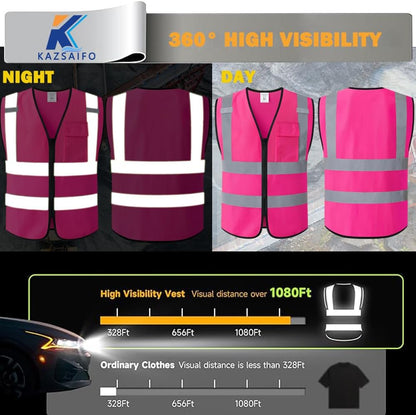 Hi Vis Reflective Safety Vest for Men Women with Chest Pocket Mesh High Visibility Class 2 Construction Vest,Meets ANSI/ISEA Standard(KZ179-Yellow-L)