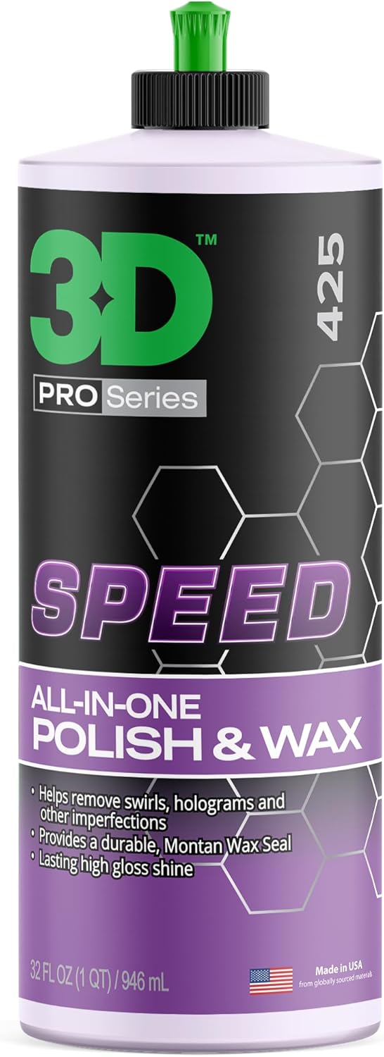 3D Speed All-In-One Polish & Wax – Scratch & Swirl Remover, Clear Coat Safe Paint Sealant – High Gloss Finish, Easy Application – 8oz – Made in USA