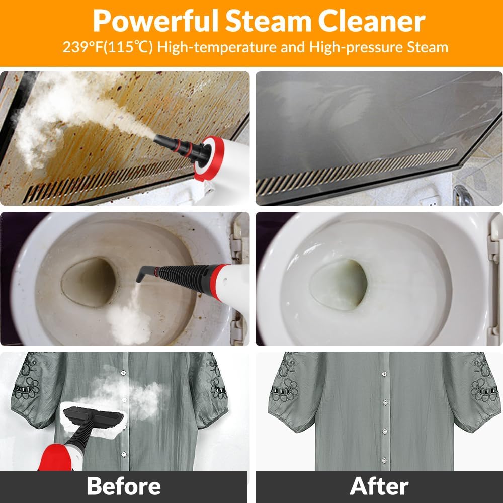 Handheld Pressurized Steam Cleaner with 12 pcs Accessories, Steamer for Cleaning, Steam Cleaner for Home Use, Steamer for Cleaning Car, Furniture, Floor, Upholstery, Grout and Tile, Deep Gray