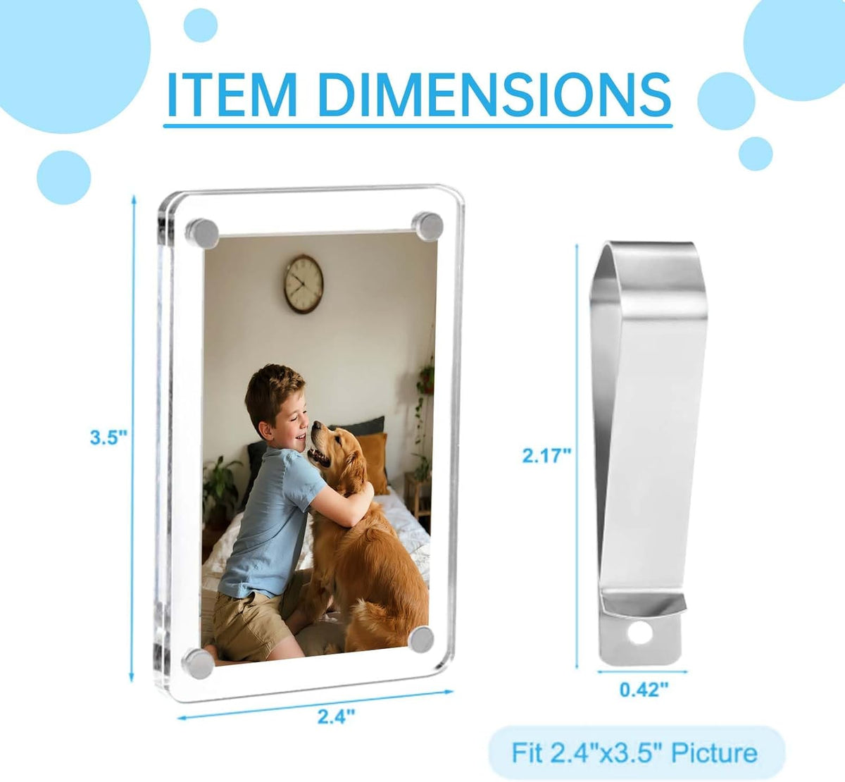 2 Pack Magnetic Car Visor Photo Holder – Personalized Acrylic Clip for Family, Pets, Travel Pictures – Easy Snap-On Car Accessory for Sun Visor (2 Pack, 2.4''x3.5'')