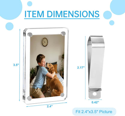 2 Pack Magnetic Car Visor Photo Holder – Personalized Acrylic Clip for Family, Pets, Travel Pictures – Easy Snap-On Car Accessory for Sun Visor (2 Pack, 2.4''x3.5'')