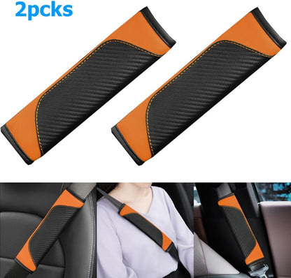 AUCELI 2PCS Car Seat Belt Cover, Carbon Fiber Seatbelt Shoulder Strap Covers, Breathable Leather Soft Harness Pad Protect Your Neck and Shoulder Compatible with Cars