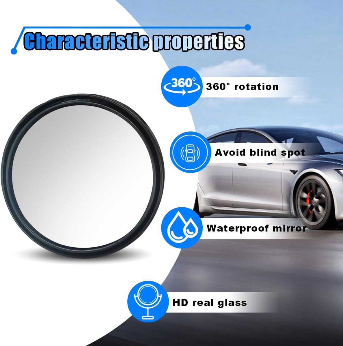 4PCS Car Blind Spot Mirror, 360° Wide Angle Convex Mirrors with Adjustable Frame, 2" Round Rear View Mirror, Adhesive HD Glass Side Mirror for Most Cars Trucks SUVs (Black)