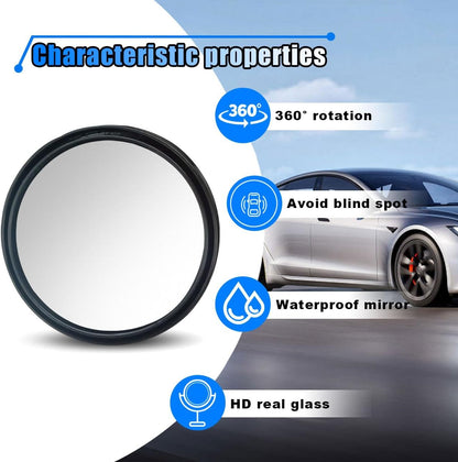 4PCS Car Blind Spot Mirror, 360° Wide Angle Convex Mirrors with Adjustable Frame, 2" Round Rear View Mirror, Adhesive HD Glass Side Mirror for Most Cars Trucks SUVs (Black)