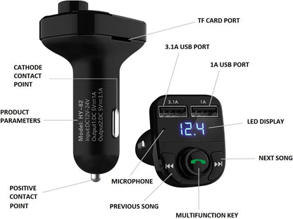 LIHAN Handsfree Calling Car Charger,Wireless Bluetooth 5.3 FM Transmitter Radio Receiver,MP3 Audio Music Adapter,Dual USB Ports,Compatible for iPhone Samsung Smartphones,Spotify & GPS Navigation