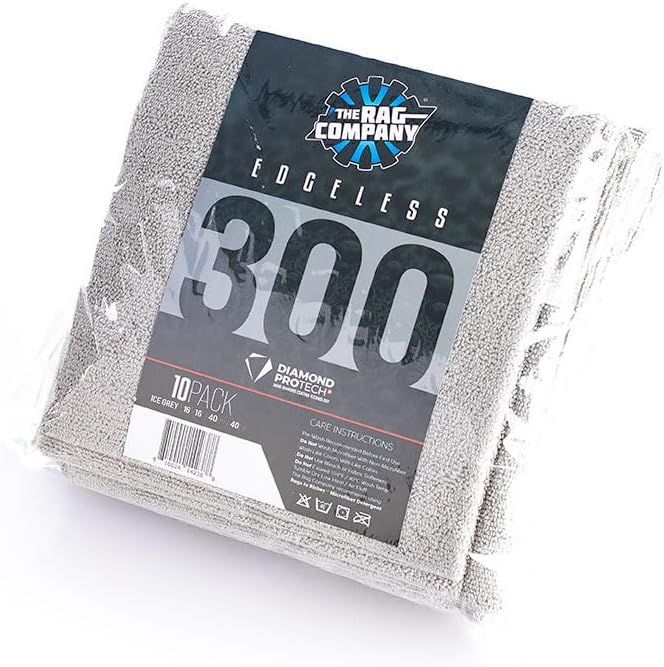 The Rag Company - Edgeless 300 - Microfiber Detailing Towels, Perfect for Removing Polishes, Sealants, and Glaze; Great for Interior Cleaning and Dirty Jobs; 300GSM, 16in x 16in, Light Blue (10-Pack)