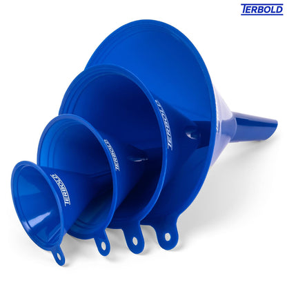 4pc Funnel Nesting Set in BPA Free Plastic for Kitchen Cooking, Car Oil, Home, or Lab Use (Black)