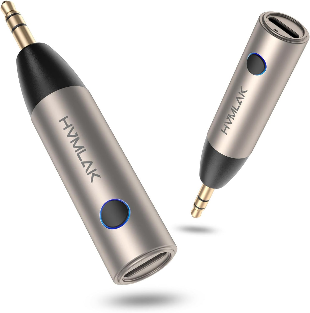HVMLAK Bluetooth 5.4 Car Aux Adapter with Enhanced Microphone, 3.5mm Jack for Car Home Stereo, USB-C Charging, Sturdy Case, 1 Piece