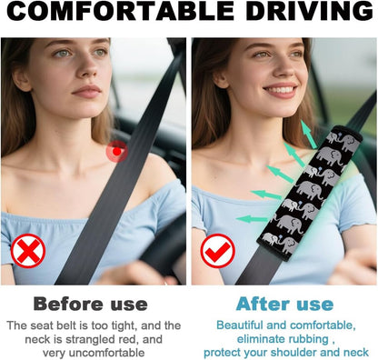 2Pcs Soft Auto Seat Belt Cover Pad Cute Cat Print Colorful Car Seatbelt Shoulder Cushion for Comfortable Driving, Compatible with All Cars' Seatbelt and Backpack Straps