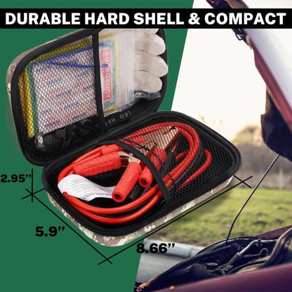 Car Roadside Emergency Kit with Battery Jumper Cables,Car Accessories for Men or Women,Automotive Safety Kit for Car,Vehicle, Truck or SUV,Gifts for Men or Him,Green