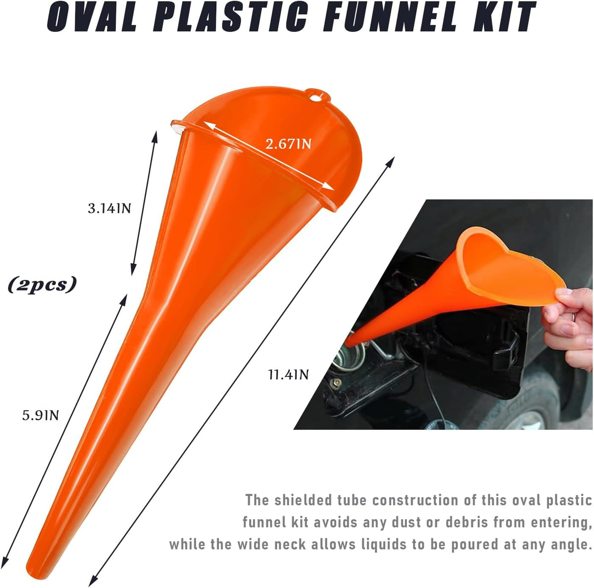 DXNQ Oil Funnel, Automotive Multi-Function Plastic Fuel Funnel with Long Neck, Universal Engine Oil Funnel for Filling Oils Gas Lubricants and Fluids, Car Accessories (Black)