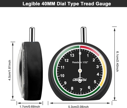 GODESON Tire Tread Depth Gauge,Metal Tread Depth Gauge with Clip,Tire Depth Gauge 32nds for car, Truck, Vehicle, Motocycler etc(Pack of 2)