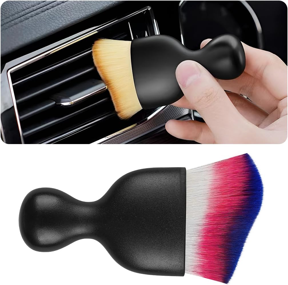Blilo Car Interior Detailing Brush, Auto Soft Hair Cleaning Brushes, Curved Dirt Dust Collectors, Removal Tool for Dashboard Air Conditioner Vents Leather, Scratch Free (Black/1PCS)
