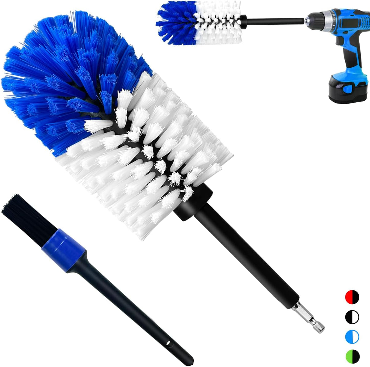 Wheel Brush Kit, Soft Drill Wheel Cleaner Brush, No Scratches Highly Dense Car Cleaning Brush Set for Wheels, Rims, Engines, Exhaust(Red/Black,2Pcs)