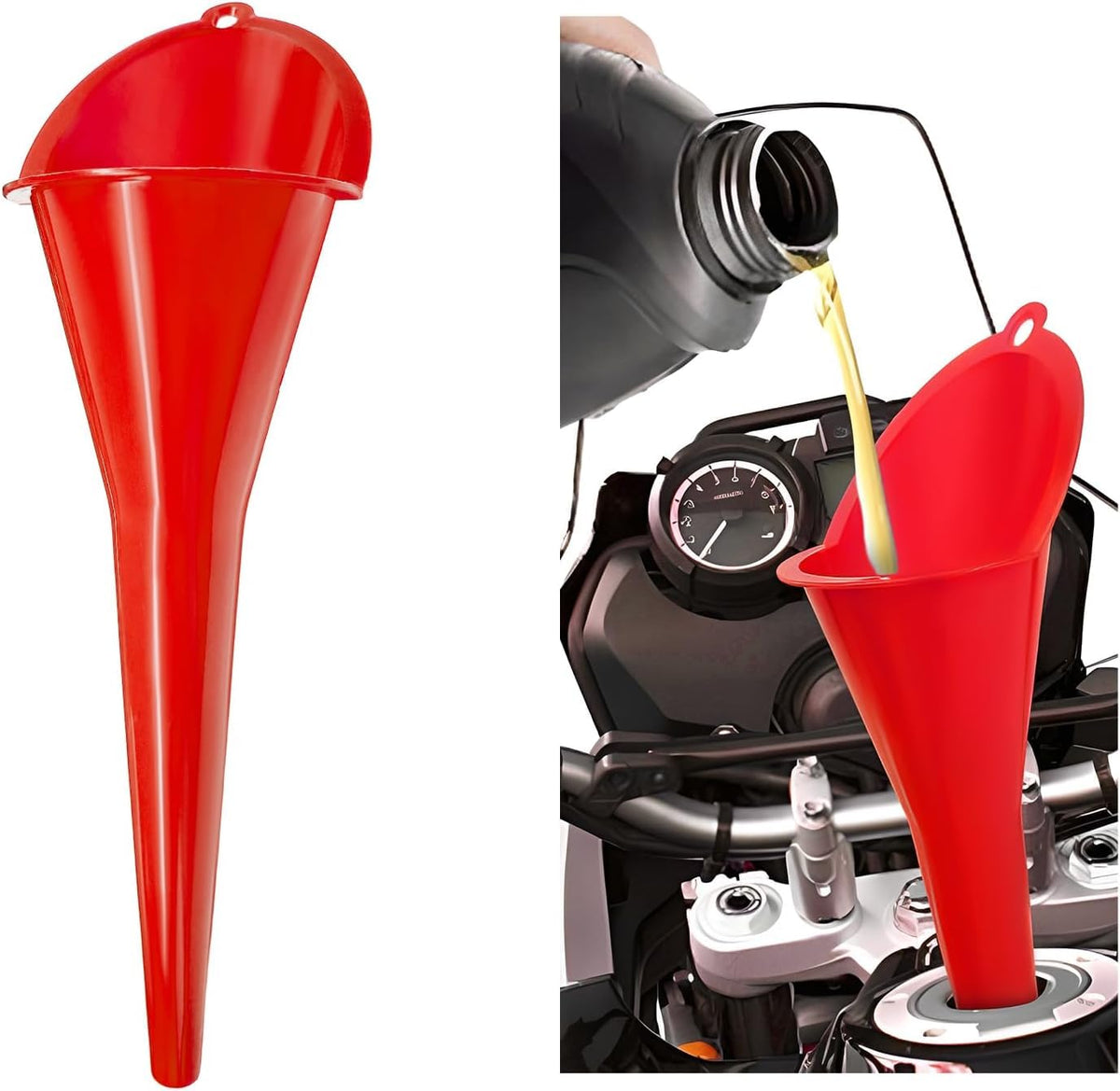 Long-Neck Oil Funnel for Automotive – Multi-Function Plastic Funnel for Oil, Gas & Lubricants – Universal Car Accessory (Black (1-Pack))