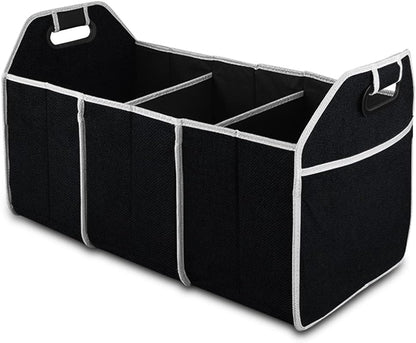 Car Trunk Organizer, Portable Foldable Waterproof Auto Storage Bag with 3 Compartments, Collapsible Cargo Trunk Groceries Organizer, Car Accessories Universal for SUV, Truck, Van, Sedan (Black2)