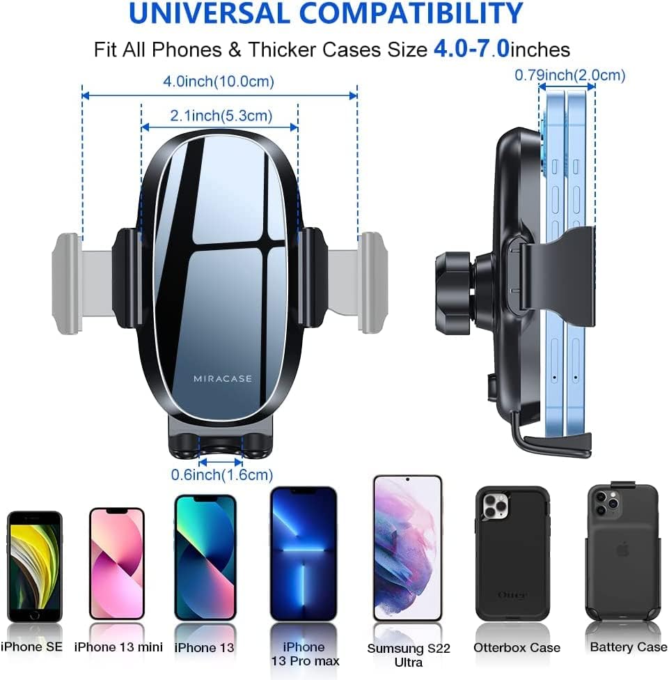 Miracase Phone Holders for Your Car with Metal Hook Clip, Air Vent Cell Phone Stand Car Mount, Universal Automobile Cradle for Garmin GPS Fit iPhone Android and All Smartphones, Dark Black