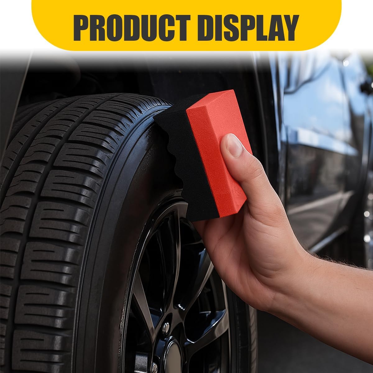 Car Tire Dressing Applicator Pad, Soft Sponge Tire Shine Applicator, Reusable Washable Wax Sponge, Anti-Spill Corrugated Surface Tire Care Cleaning Pad for Auto Detailing(Black&Green)