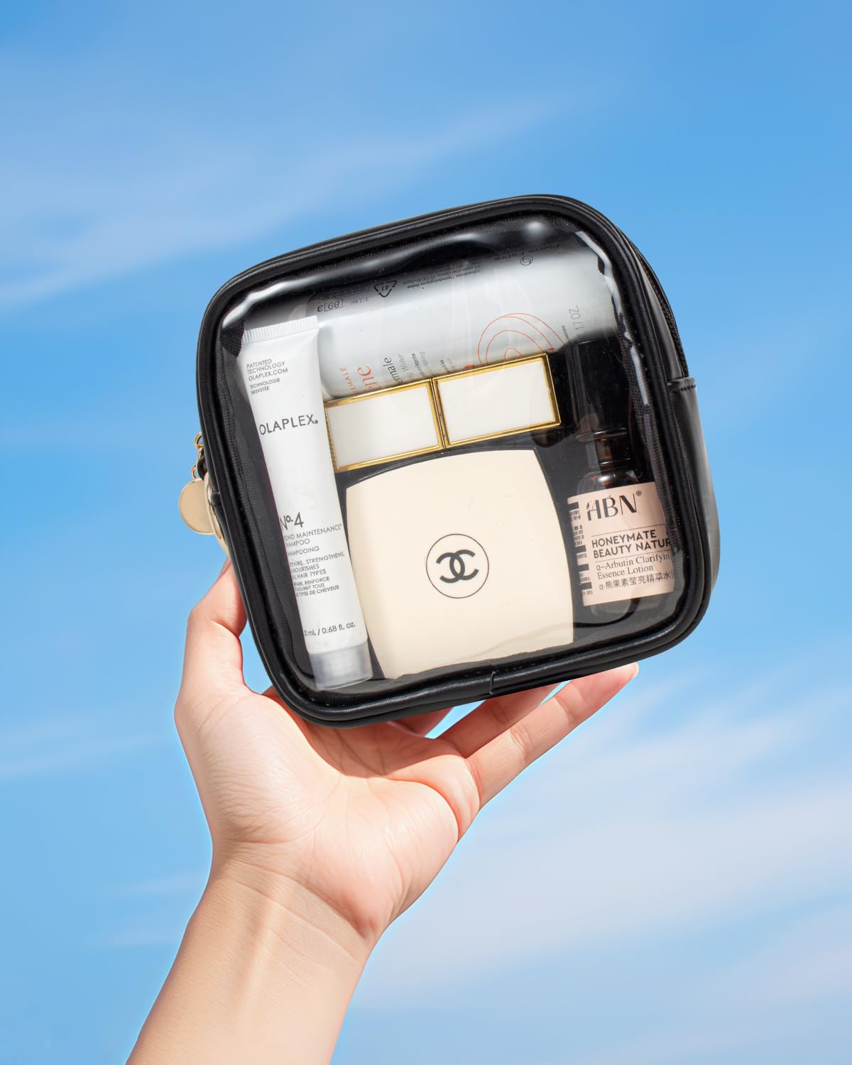 LETGO Clear Makeup Bags, TSA Approved Toiletry Bag with Zipper, Clear Makeup Organizer Fit Carry-on Travel Essentials,Clear Cosmetic Bags for Women Men (C-Beige)