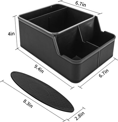 Car Storage Organizer Between Seats,Center Console Armrest Storage Box Back Seat Organizer with Small Compartment Car Interior Storage Box,Cup Holder Tray with Non-slip Mat(Black)