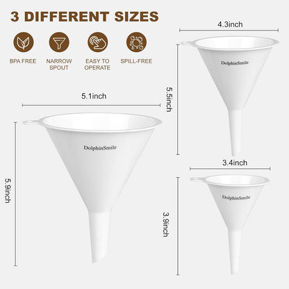 Plastic Kitchen Funnel Set of 3, Round Kitchen Funnels for Filling Bottles, Durable and Multifunctional Funnels for Filling Canning, Cooking, Lab or Car Oil (Gray)