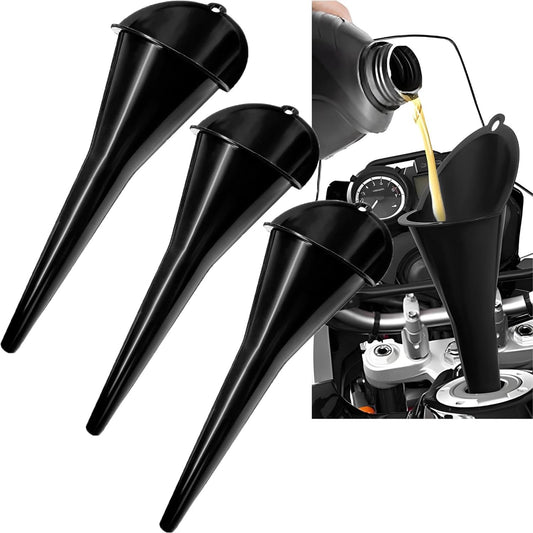 3-Pack Long-Neck Oil Funnels, 11" Multi-Purpose Funnels for Automotive & Motorcycle Use – Reusable Funnel for Oil, Gas & Transmission Fluid (Orange&Blue&Black)