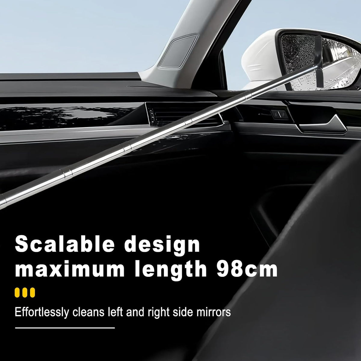 Car Rear View Mirror Wiper, 38.58 In Handle Car Window Squeegee, Retractable Auto Glass Squeegee, Portable Mirror Cleaner Tool for Auto Glass Water Removal Fog Snow (Black)