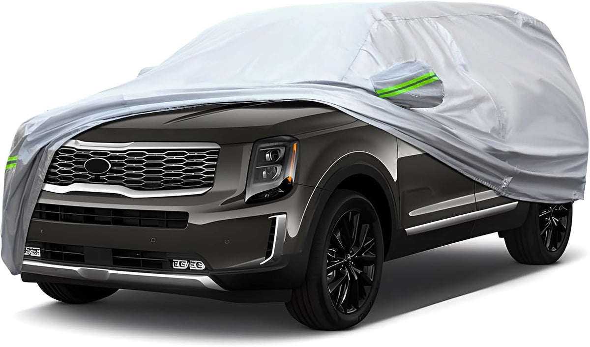 Full Car Cover Universal 6 Layers Outdoor Thicked All Weather Cover, Sunshield, Waterproof, Snow Proof, UV Proof, Scratch Proof, Bird Droppings, 6 Reflective Strips, Fits Sedans up 178"-189"