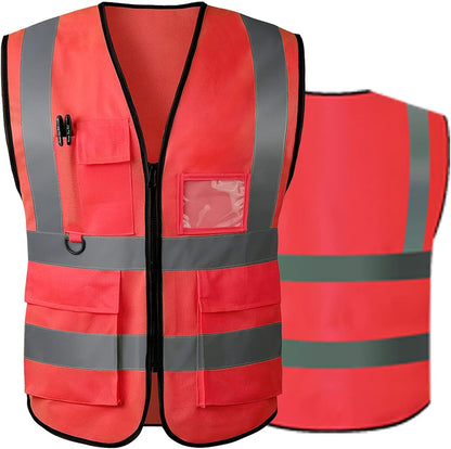 Reflective Safety Vest for Women Men High Visibility Security With Pocket Zipper Front Meet ANSI/ISEA Standard